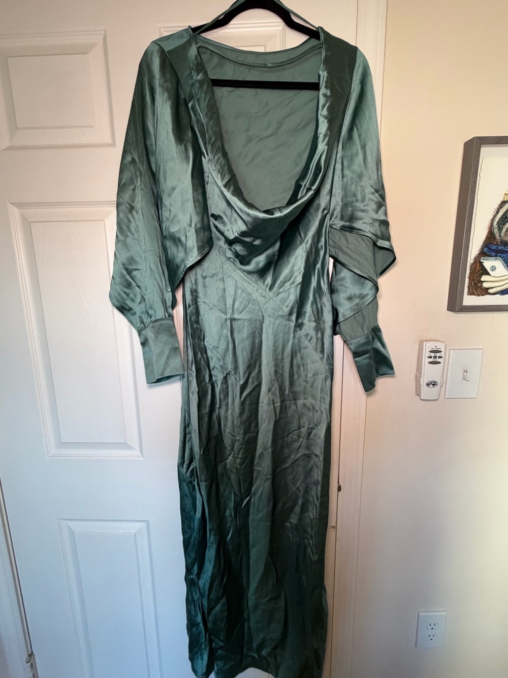 & Other Stories Long Sleeve Teal Satin Maxi Dress Size 6 - Picture 4 of 8